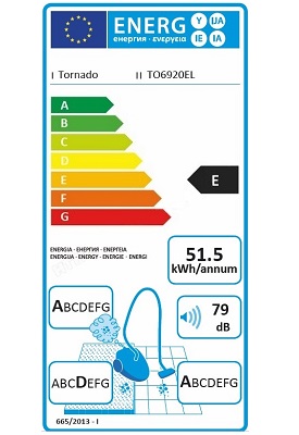 Aspirateur Tornado - SuperCyclone TO6920EL - Etiquette Energetique