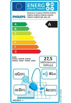 Aspirateur Philips - Performer Compact FC8373 - Etiquette Energétique