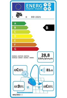 Aspirateur Dirt Devil - Rebel 23 - Etiquette Energie