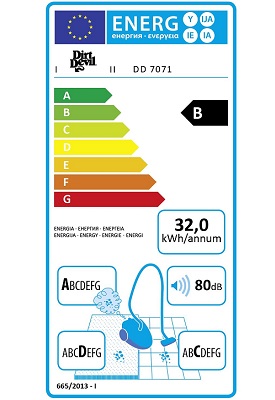 Aspirateur Dirt Devil - Rebel 73HE - Etiquette Energetique