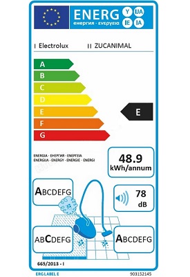 Aspirateur Electrolux - UltraCaptic ZUCANIMAL - Etiquette Energetique