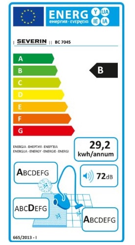 Aspirateur Severin - SPower Snowwhite BC7045 - Etiquette Energetique