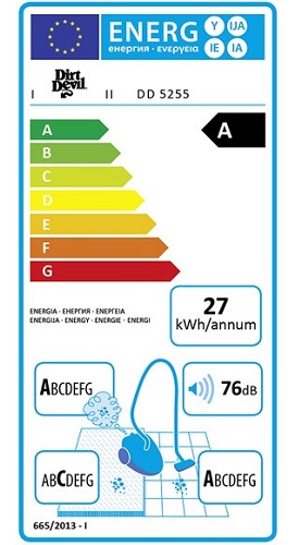 Aspirateur Dirt Devil - Infinity Rebel 55 HFC - Etiquette Energétique