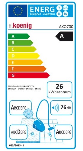 Aspirateur H.Koenig - AXO700 - Etiquette Energétique