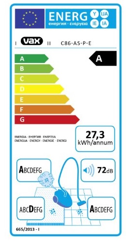 Aspirateur Vax - Air Silence Pet C86-AS-P-E - Etiquette Energétique