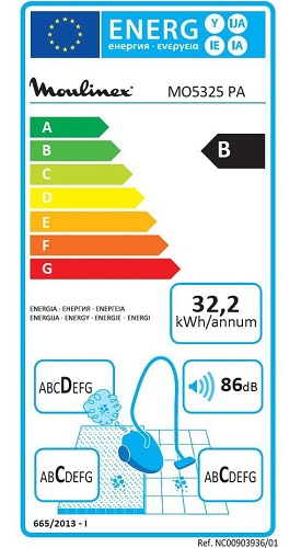 Aspirateur Moulinex - Compacteo Ergo Cyclonic MO5325PA - Etiquette Energétique