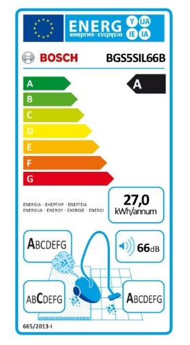 Aspirateur Bosch - BGS5SIL66B - Etiquette Energétique