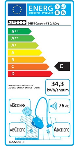 Aspirateur Miele - Complete C3 Cat&Dog PowerLine - Etiquette Energétique