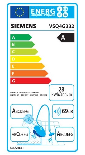 Aspirateur Siemens - VSQ4G332 - Et‭iquette Energétique