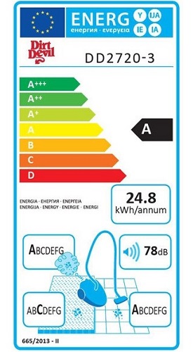 Aspirateur Dirt Devil - Ultima Power Parquet DD2720 - Etiquette Energétique